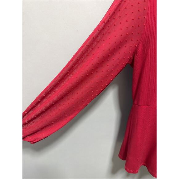 Maurices Red Surplice Tie Front Top Sheer Swiss Dot Sleeve Plus Size 1X - Picture 3 of 7